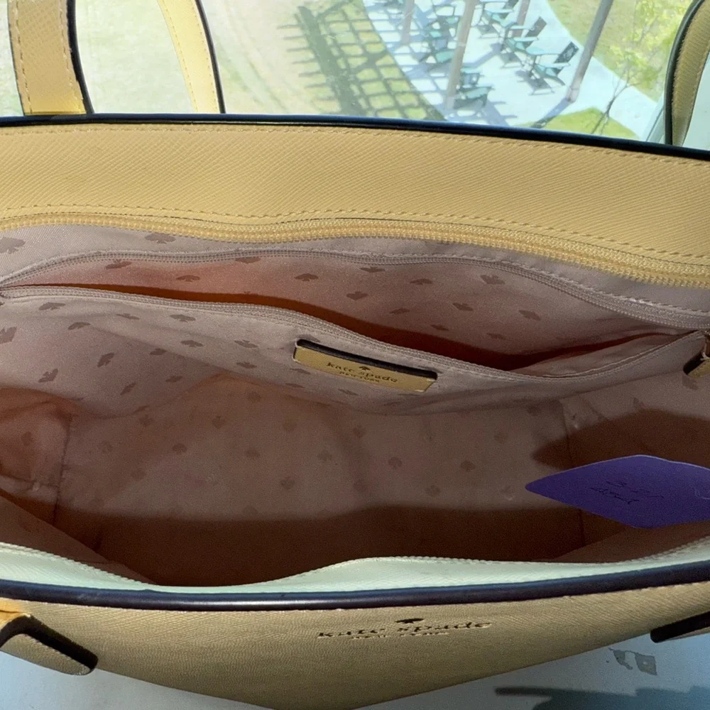 Kate Spade New York Light Yellow Dana Tote with Purple Floral Pansy Charm